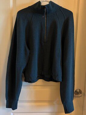 Lululemon Scuba Cropped Funnel-Neck Half Zip Waffle - Teal Blue, XL